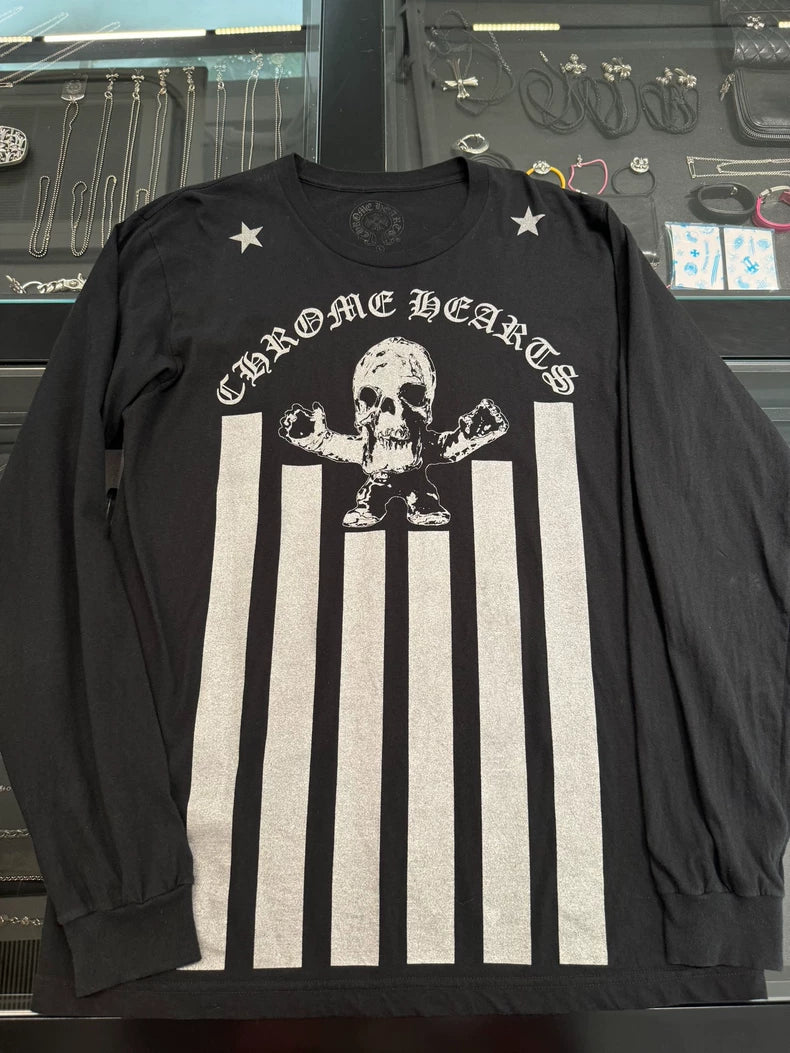 Chrome Hearts Black Skull Long Sleeve Shirt-yf