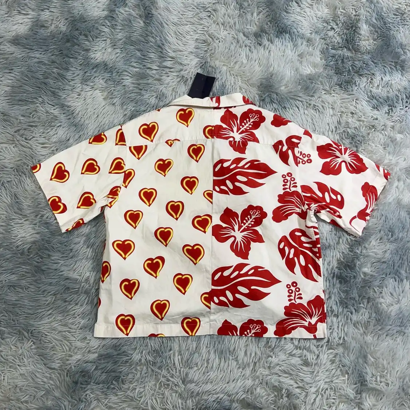 Prada Red and White Patterned Short Sleeve Shirt