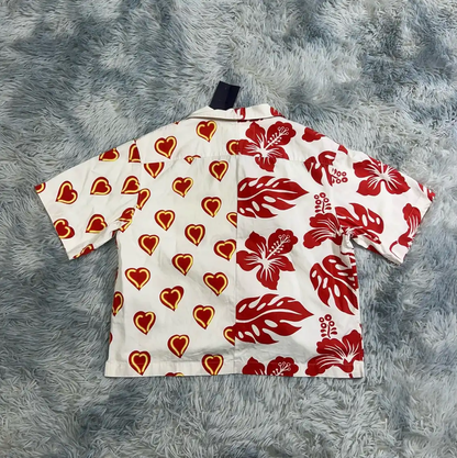 Prada Red and White Patterned Short Sleeve Shirt