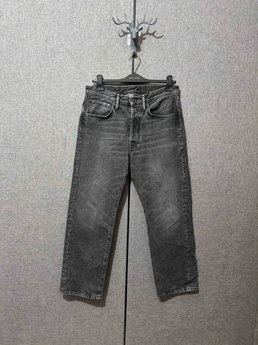 Acne Studios Black Gray Cotton Logo Embroidered Pants