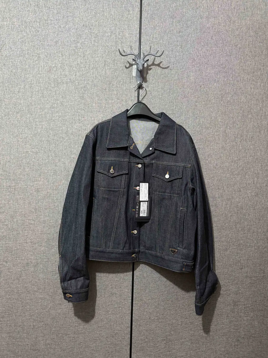 Prada Black Gray Cotton Logo Embroidered Jacket