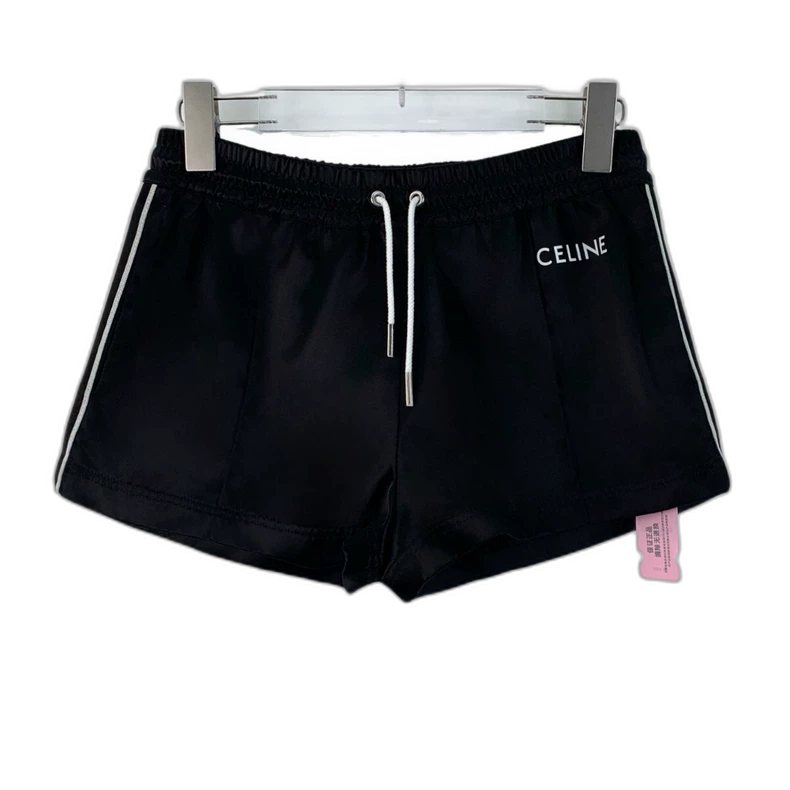 Celine Black Logo Drawstring Casual Shorts