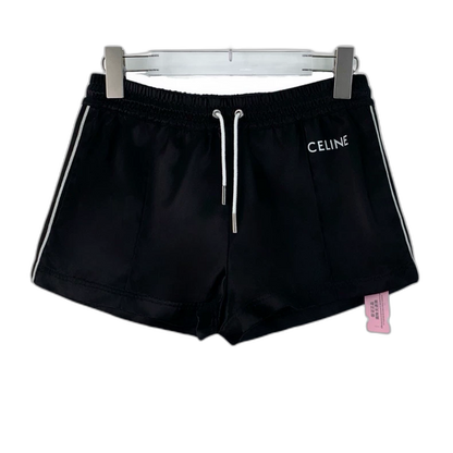 Celine Black Logo Drawstring Casual Shorts