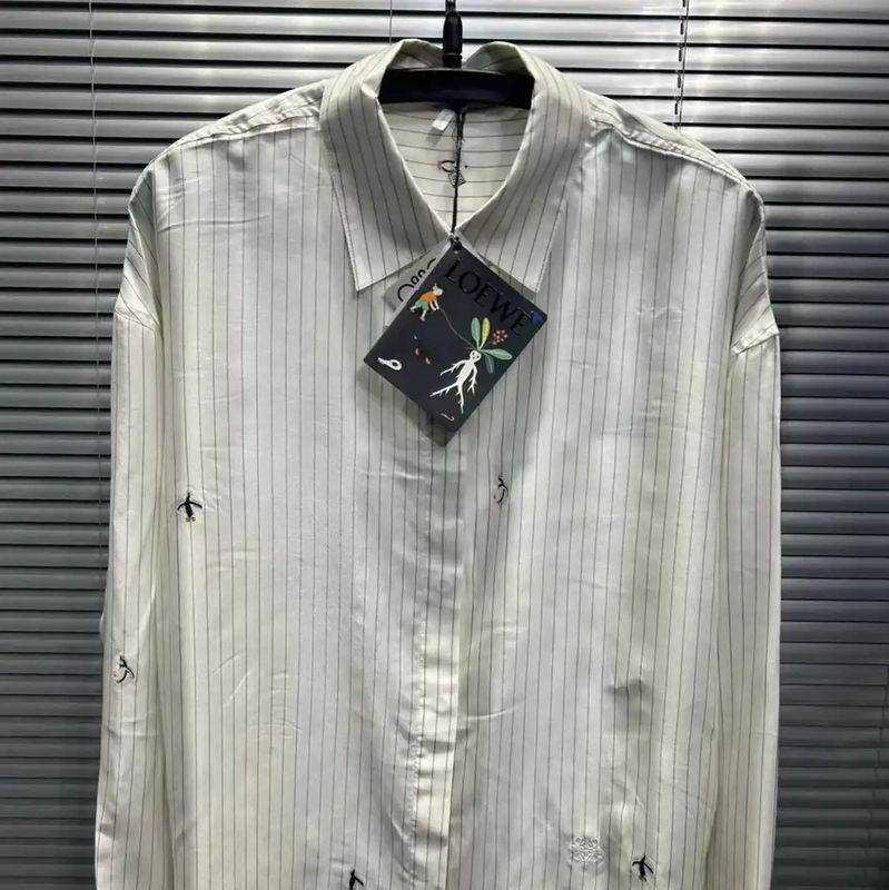 Loewe Men's Silk Embroidered Long Sleeve Shirt 0089