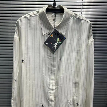 Loewe Men's Silk Embroidered Long Sleeve Shirt 0089
