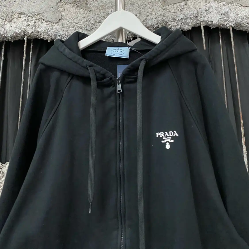Prada Black Cotton Long Sleeve Hoodie