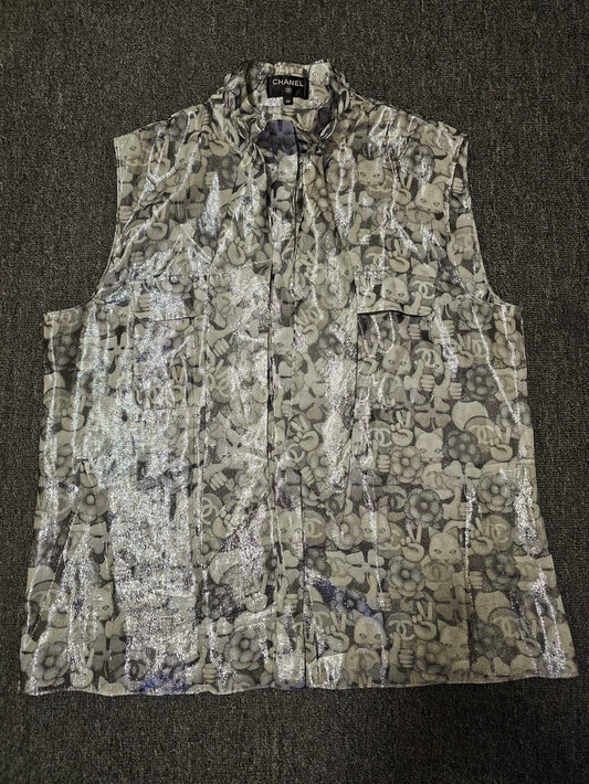 Chanel Cat Logo Silk Sleeveless Top-yf