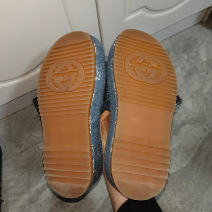 Gucci Blue and Brown Platform Slides 0079
