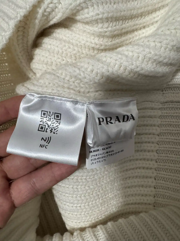 Prada Men's White Cashmere Embroidered Sweater