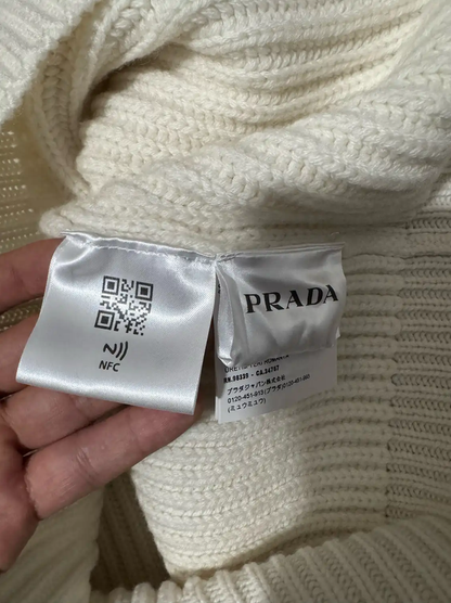 Prada Men's White Cashmere Embroidered Sweater