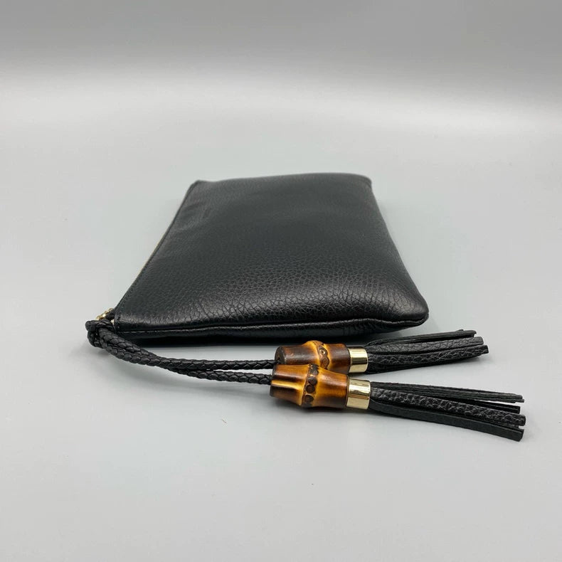 Gucci Leather Bamboo Fringe Clutch