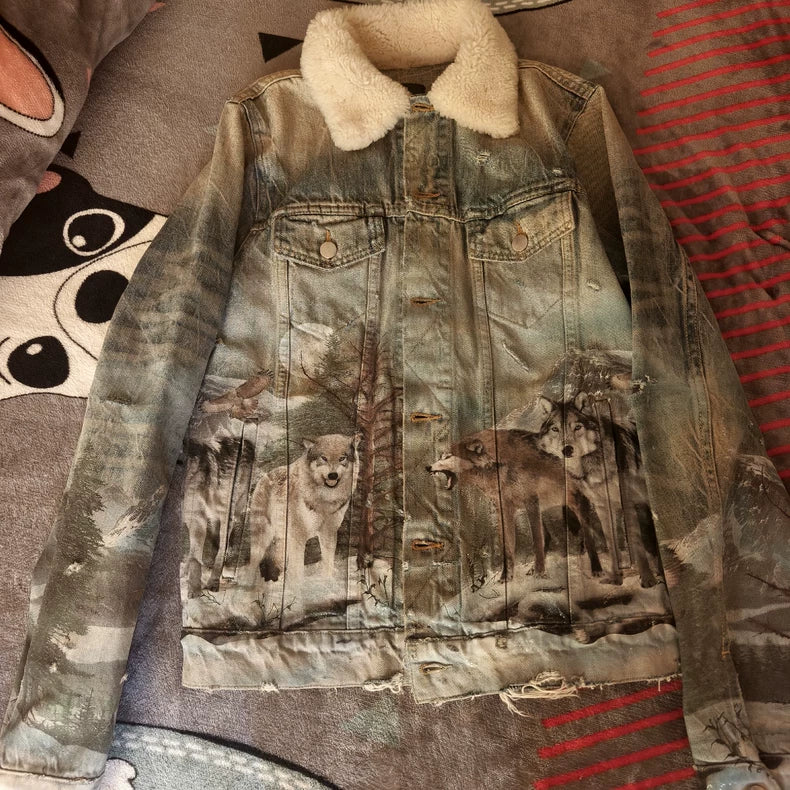 Amiri Snow Wolf Denim Jacket Size M