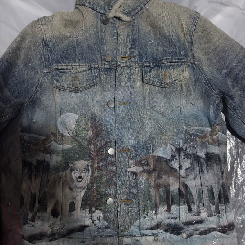 Amiri Snow Wolf Denim Jacket Size M