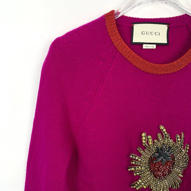 Gucci Pink Strawberry Knit Sweater