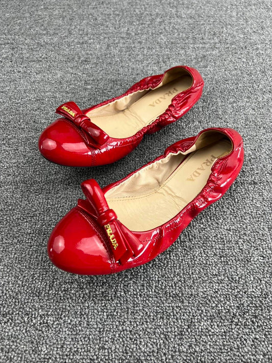 Prada Red Bow Ballet Flats-yf
