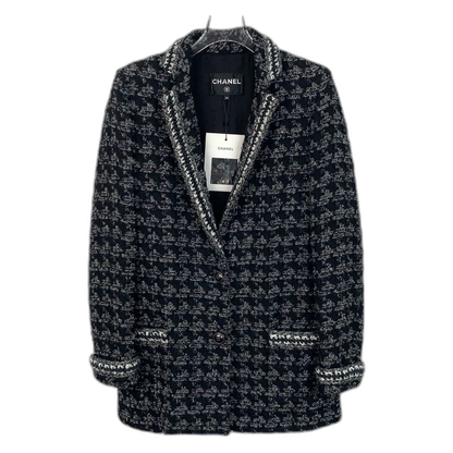 Chanel Black Houndstooth Wool Jacket