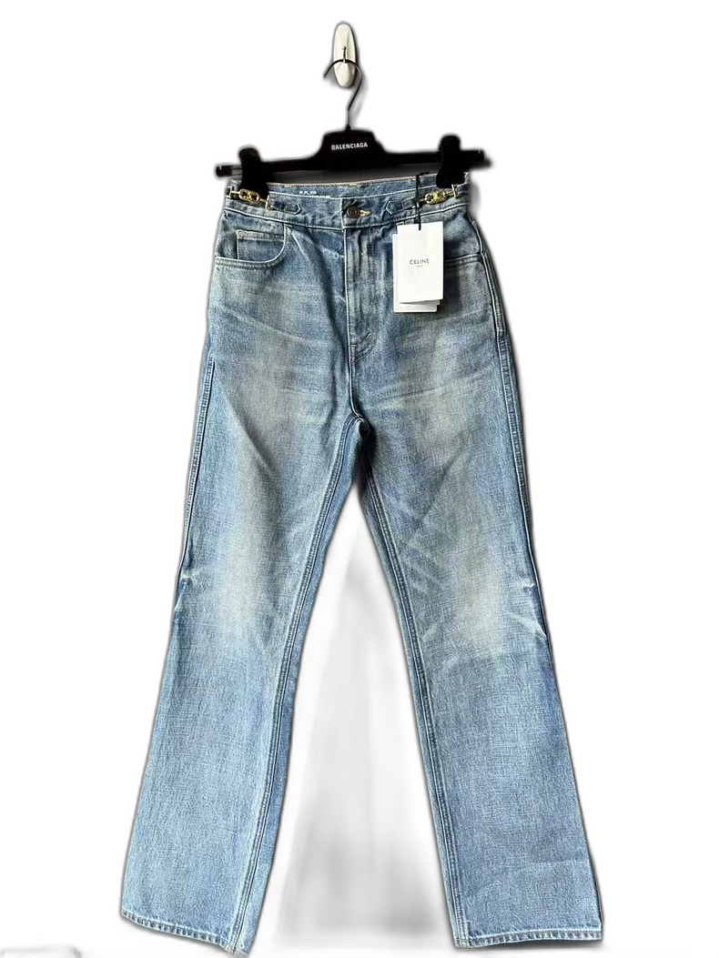 Celine Jane Denim Pants with Gold Buckle