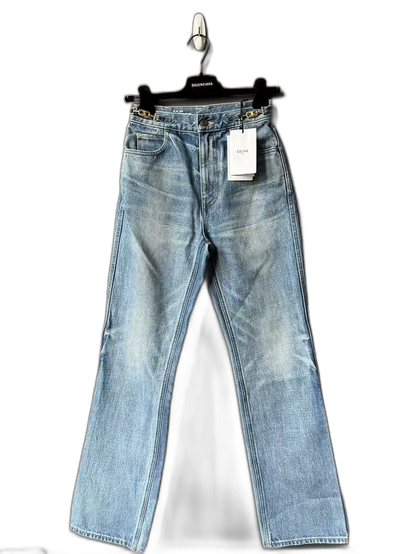 Celine Jane Denim Pants with Gold Buckle