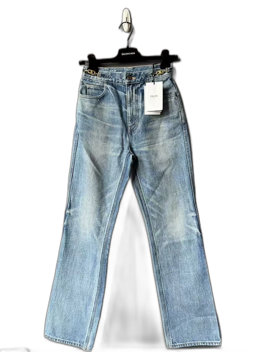 Celine Jane Denim Pants with Gold Buckle