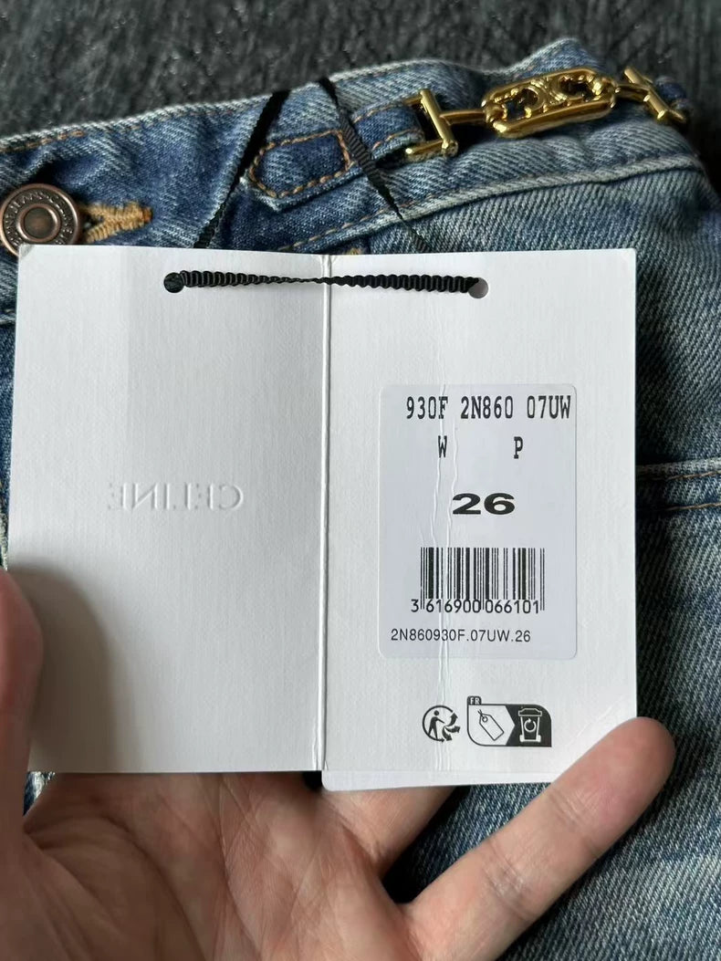 Celine Jane Denim Pants with Gold Buckle