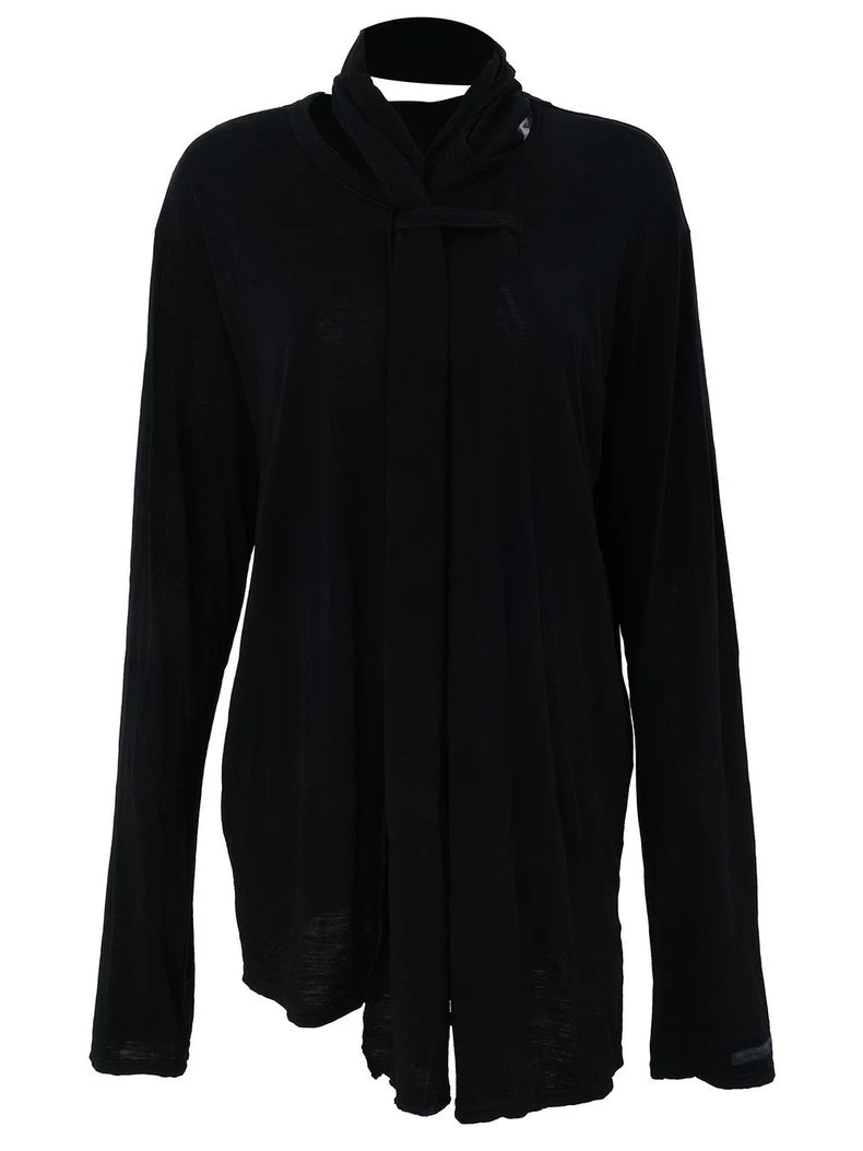 Black Long Sleeve Wrap Top