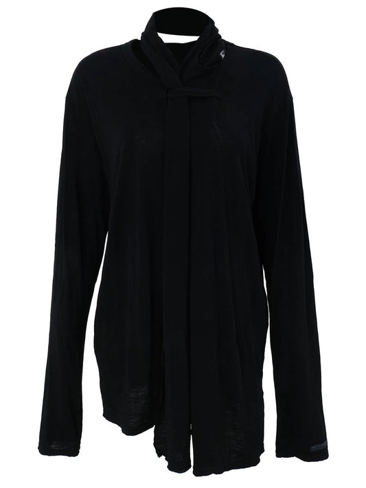 Black Long Sleeve Wrap Top