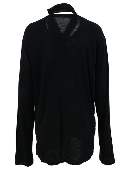 Black Long Sleeve Wrap Top