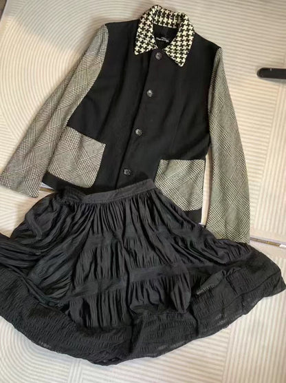 CDG Wool Blend Coat with Houndstooth Collar