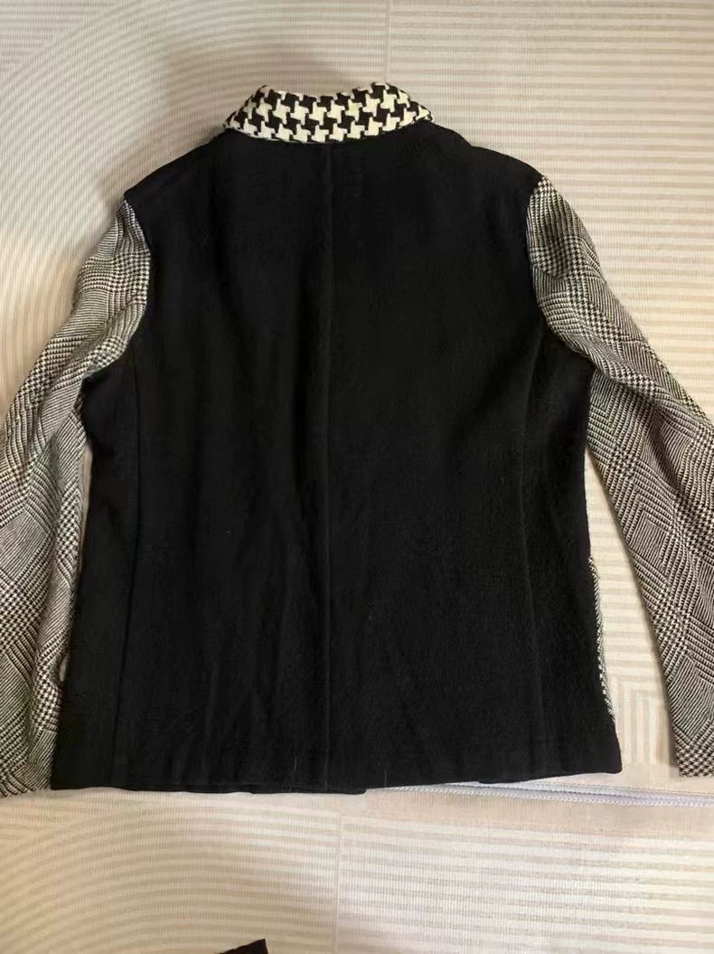 CDG Wool Blend Coat with Houndstooth Collar