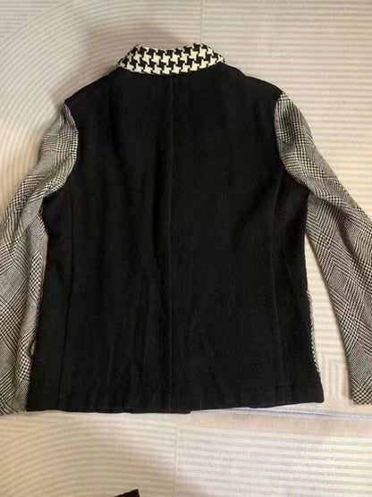 CDG Wool Blend Coat with Houndstooth Collar