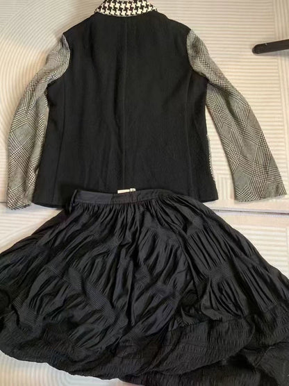 CDG Wool Blend Coat with Houndstooth Collar