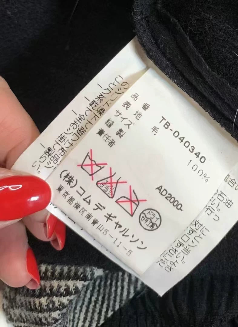 CDG Wool Blend Coat with Houndstooth Collar