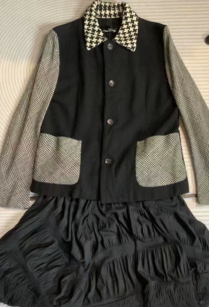 CDG Wool Blend Coat with Houndstooth Collar