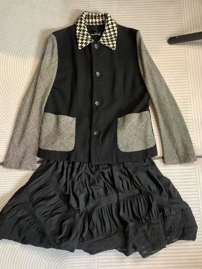 CDG Wool Blend Coat with Houndstooth Collar