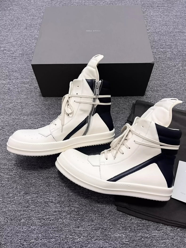 靴 Rickowens White Geobasket Sneakers Geobasket leather high-top sneakers in black - Rick Owens Kids