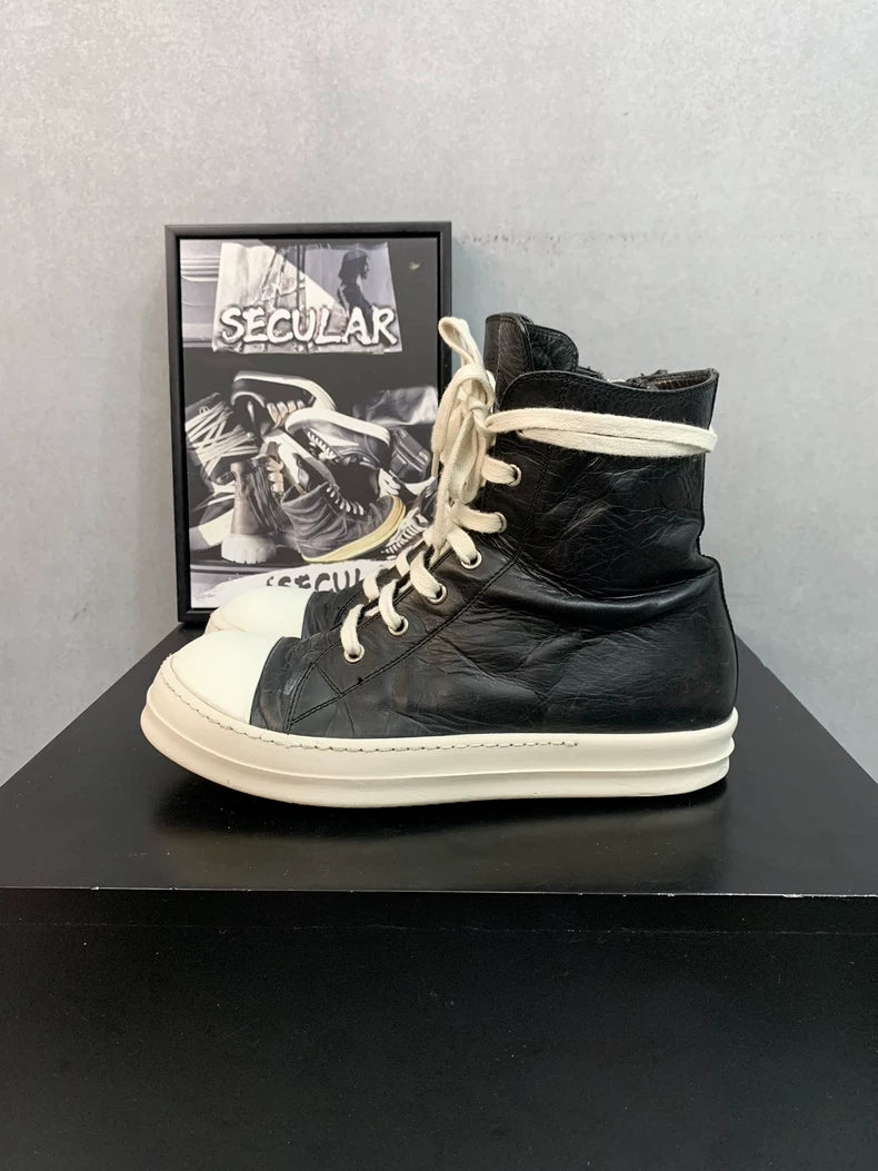 Rick Owens High Top Sneakers Black and White-yf