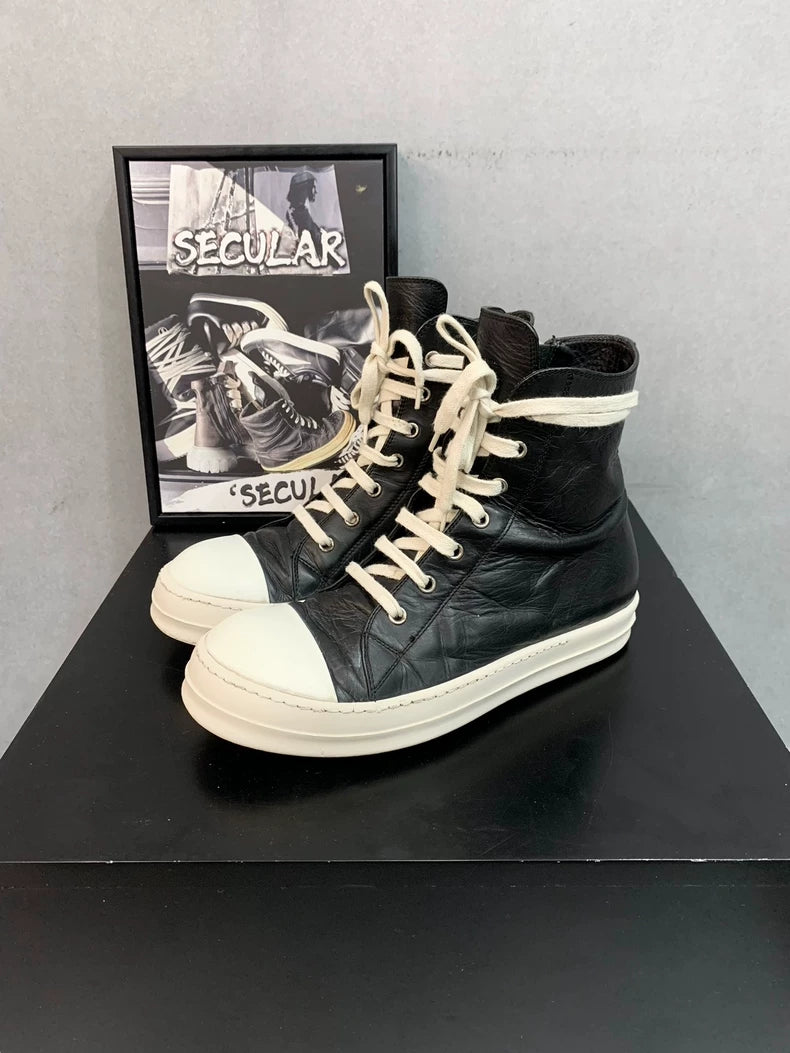 Rick Owens High Top Sneakers Black and White-yf