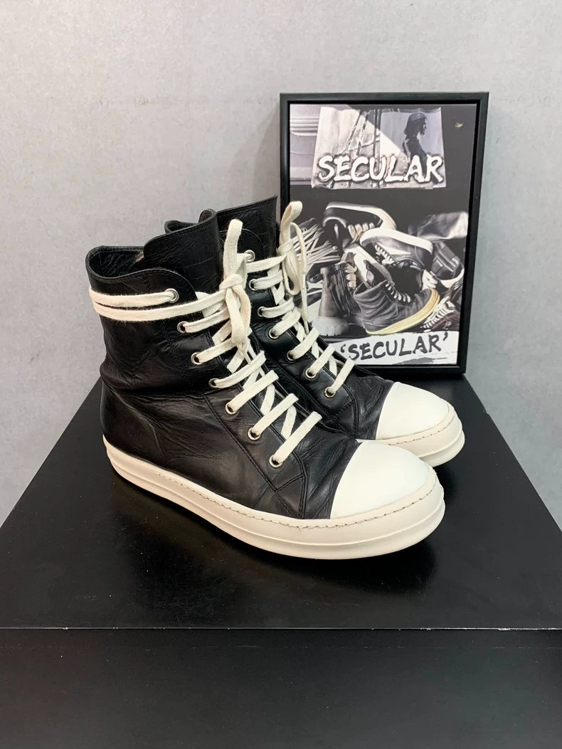 Rick Owens High Top Sneakers Black and White-yf