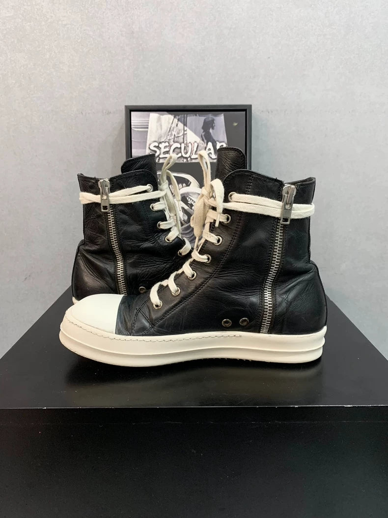 Rick Owens High Top Sneakers Black and White-yf