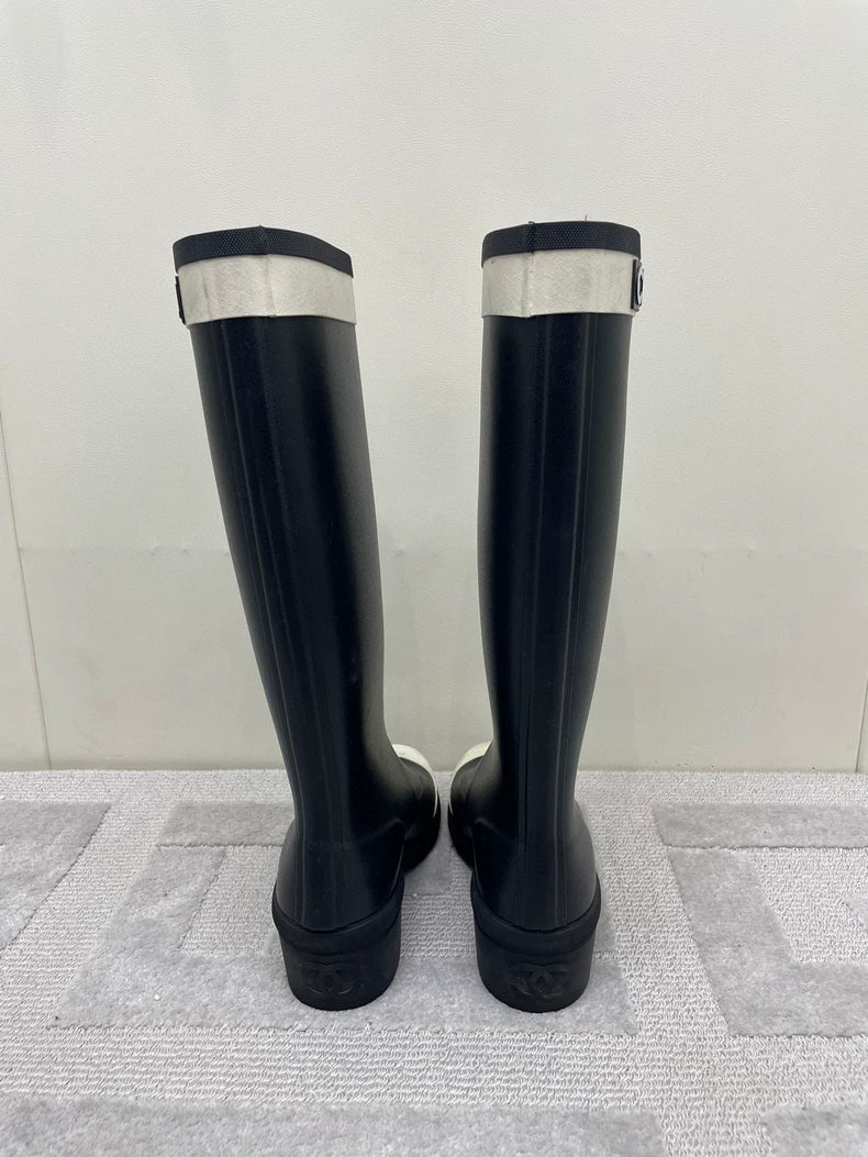 Chanel Black and White Rain Boots