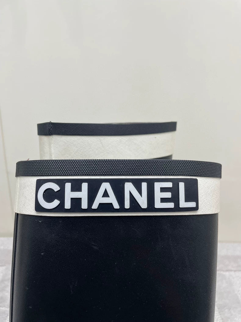 Chanel Black and White Rain Boots