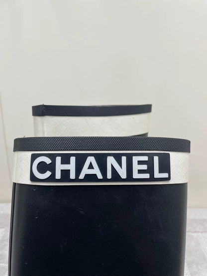 Chanel Black and White Rain Boots