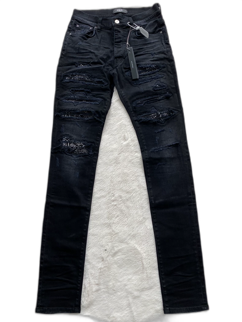 Amiri Wash Black Denim Pants with Patchwork