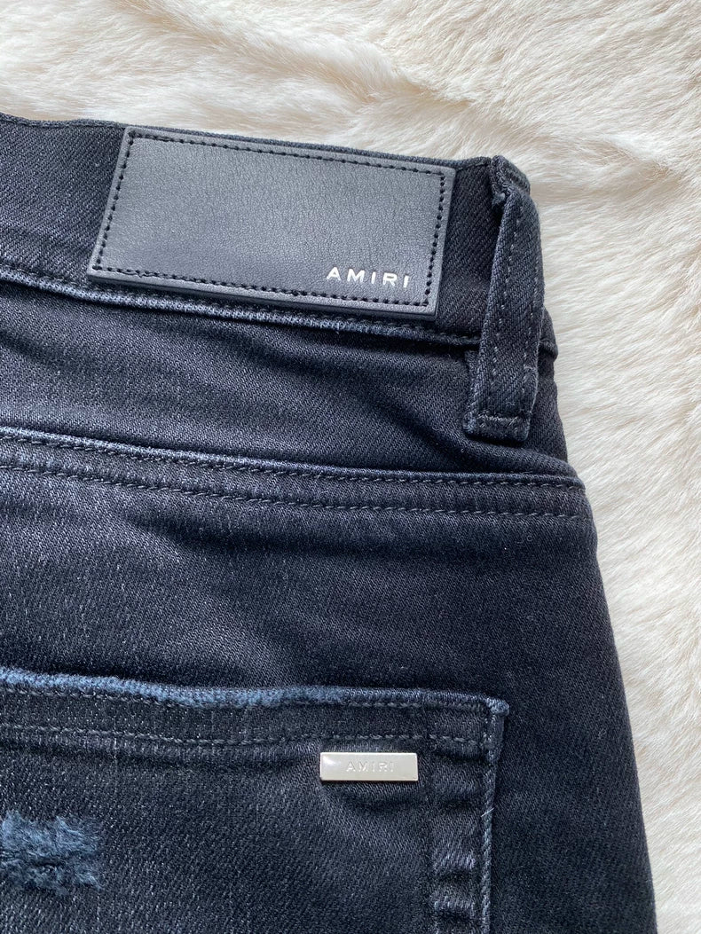 Amiri Wash Black Denim Pants with Patchwork