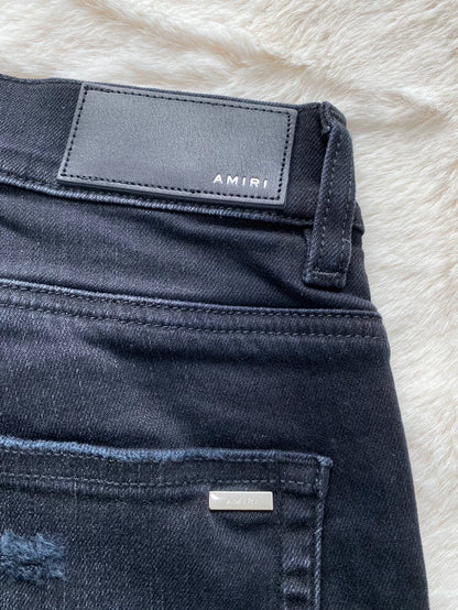 Amiri Wash Black Denim Pants with Patchwork