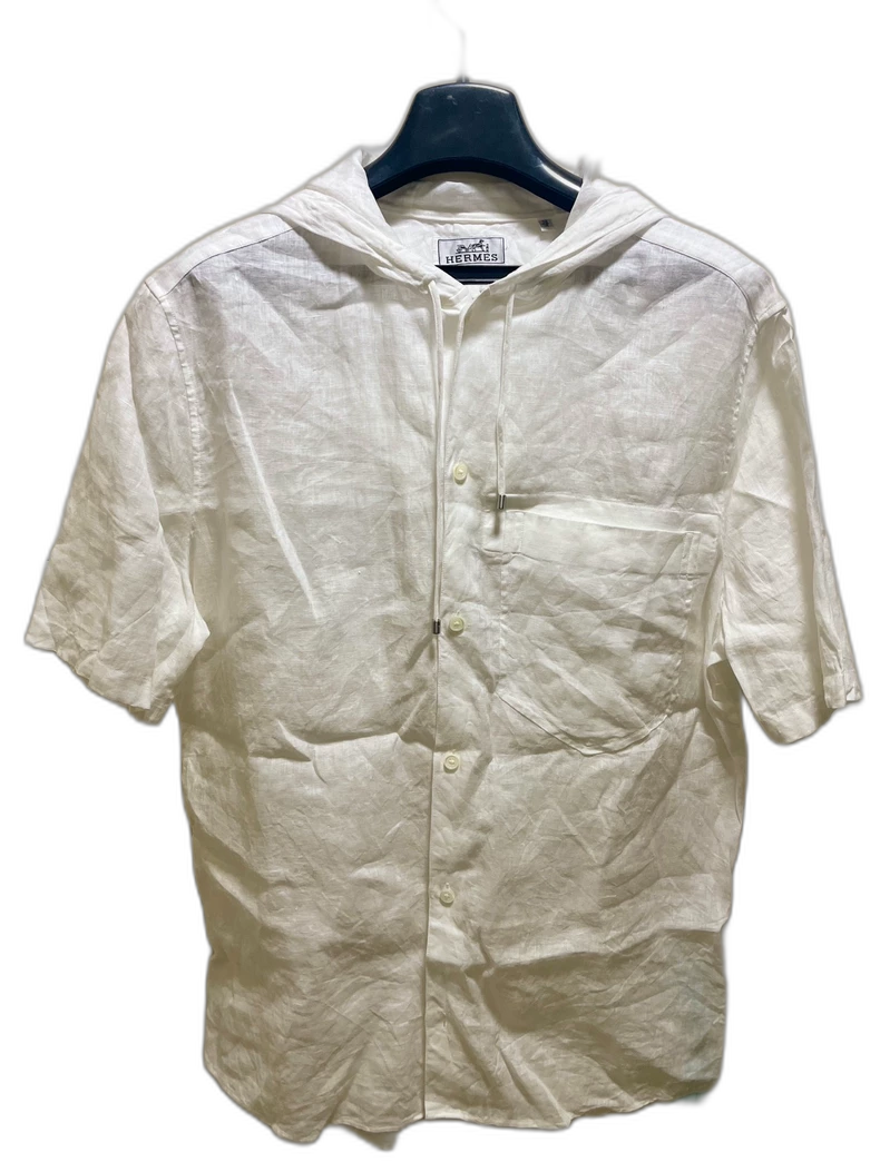 Hermes Linen Short Sleeve Hooded Shirt