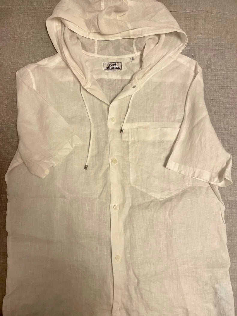 Hermes Linen Short Sleeve Hooded Shirt