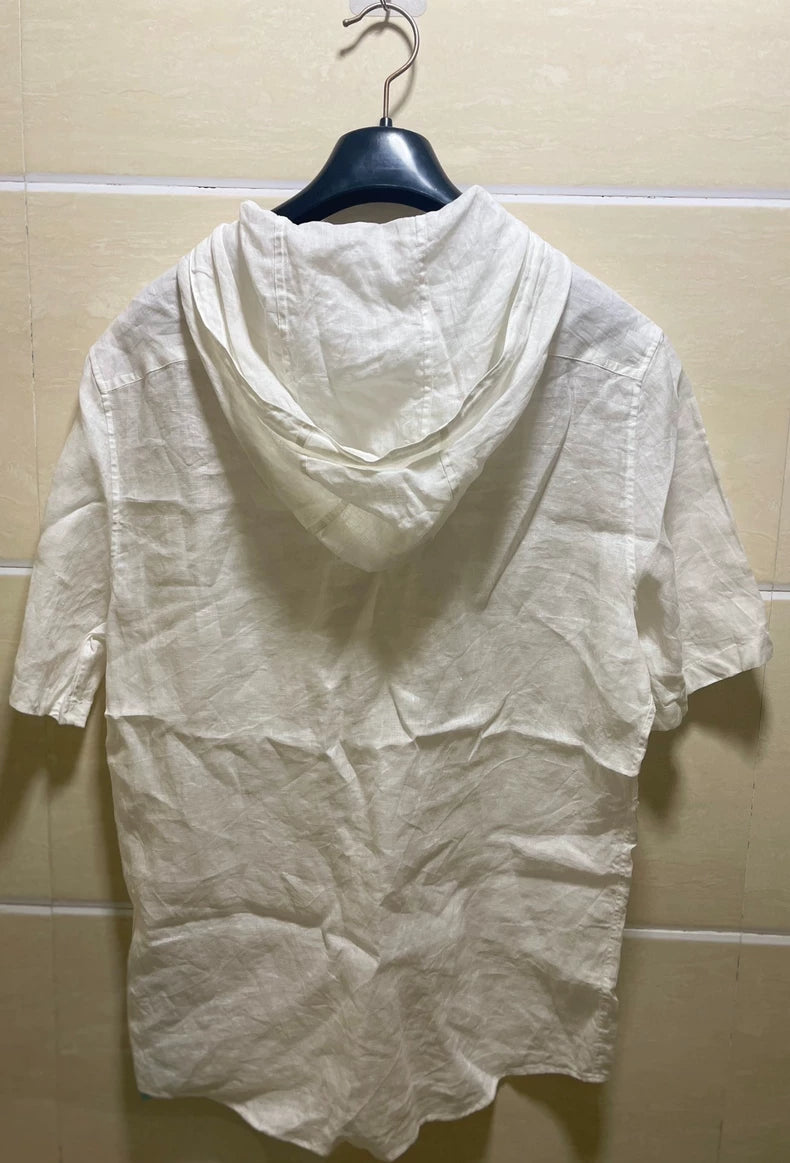 Hermes Linen Short Sleeve Hooded Shirt