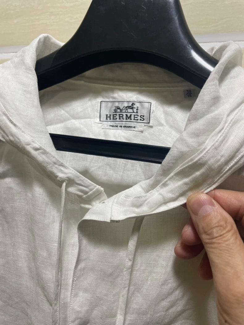 Hermes Linen Short Sleeve Hooded Shirt