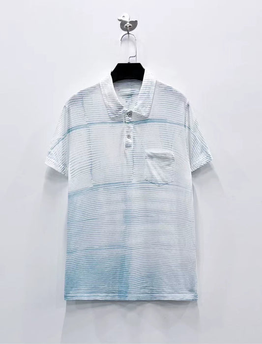 Prada Blue and White Striped Polo
